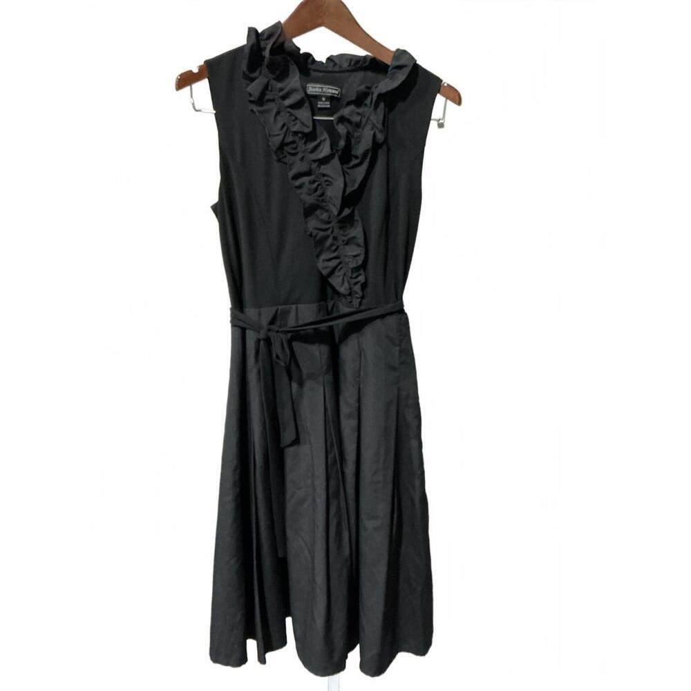 Jessica Howard Black Classic Midi Dress with Ruffle Detail with Belt. S12